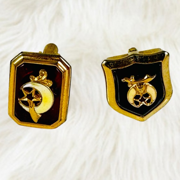 Epic cool pair of swank free mason Shriner vintage men cufflinks mixed set - Picture 1 of 5